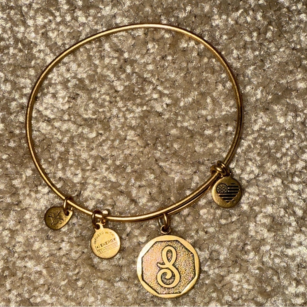 Alex and Ani Gold Rafaelian Gold “S” Charm Bangle Bracelet - NIP